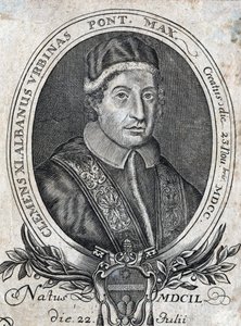 पोप क्लेमेंट इलेवन (जियानफ्रांसेस्को अल्बानी) (1649 - 1721), 241 वें पोप का पोर्ट्रेट। १८वीं सदी की नक्काशी द्वारा अज्ञात कलाकार