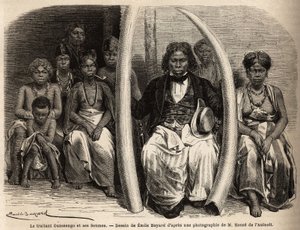 अपनी पत्नियों के चारों ओर एक अफ्रीकी हाथी दांत के निगोशिएट का पोर्ट्रेट। डॉक्टर ग्रिफॉन डू बेले की 1861-64 में गैबॉन की यात्रा का वर्णन करने के लिए एमिल बायर्ड (1837-1891) द्वारा चित्रण। एडौर्ड चार्टन द्वारा संपादित "" ले टूर डू मोंडे "" द्वारा अज्ञात कलाकार