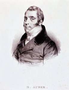 अंग्रेजी संगीतकार डैनियल फ्रेंकोइस एस्प्रिट औबर (1782-1871) का चित्र उत्कीर्णन। 19 वीं सदी। मिलान, संरक्षिका का पुस्तकालय द्वारा अज्ञात कलाकार