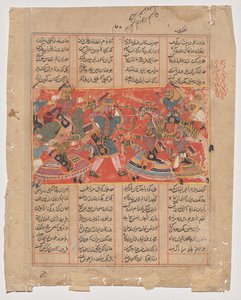 रुस्तम ने अश्कबस पर निशाना साधा, शाहनामा (राजाओं की पुस्तक) से द्वारा अज्ञात कलाकार