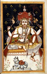 रुत्रिम, हिंदू देवता पृष्ठ पांडुलिपि से (ms.८३००) "" मोगोल का इतिहास"" (मोगुल या मोघोल) स्टेफानो निविबस कार्डेरा द्वारा। 18 वीं सदी। बिब्लोटेका मार्सियाना, वेनिस द्वारा अज्ञात कलाकार