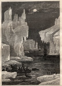 कैप्टन जेम्स कुक (1728-1779) की दूसरी यात्रा (1772-1775): बर्फ के द्वीप (हिमशैल), खतना के केप के रास्ते पर क्रॉसिंग (बुवेट द्वीप, अंटार्कटिका) - "द ग्रेट मेरिनर्स ऑफ द ग्रेट मेरिनर्स" से लिया गया चित्रण 18 वीं सदी"" द्वारा अज्ञात कलाकार