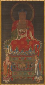 शाक्यमुनि त्रय: बुद्ध में मंजुश्री और सामंतभद्र ने भाग लिया द्वारा अज्ञात कलाकार