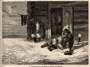 रविवार पवित्रीकरण में जीरा शराब, दोरपत कार्यकर्ता हैं। 1851-54 में रूसी बाल्टिक प्रांतों की अपनी यात्रा को चित्रित करने के लिए हेनरीट द्वारा चित्रण। एडौर्ड चार्टन द्वारा संपादित "" ले टूर डू मोंडे "" में उत्कीर्णन द्वारा अज्ञात कलाकार