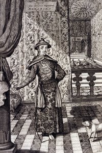 चीनी सम्राट और टार्टर्स के सर्वोच्च शासक - चीनी सम्राट कांग्शी (1652-1722) किंग राजवंश, अथानासियस किरचर (1601-1680) द्वारा "" चाइना मॉन्यूमेंटिस, क्वा सैक्रिस क्वा प्रोफेनिस"" से उत्कीर्णन 1667 - चीनी सम्राट कांग्शी (1652) -1722) किंग र द्वारा अज्ञात कलाकार