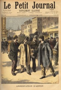 पनामा स्कैंडल मामले में एक भ्रष्ट दलाल एमिल अर्टन (1859-1905) की गिरफ्तारी, जो कई वर्षों से चल रही है। "" ले पेटिट जर्नल "" 1/12/1895 में उत्कीर्णन। सेल्वा का संग्रह। द्वारा अज्ञात कलाकार