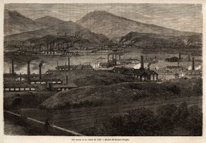 टैफ घाटी के कारखाने। 1862 में वेल्स में प्रमुख कारखानों की यात्रा का वर्णन करने के लिए डूरंड ब्रेगर द्वारा चित्रण, एल. सिमोनिन द्वारा। एडौर्ड चार्टन द्वारा संपादित "" ले टूर डू मोंडे "" में उत्कीर्णन द्वारा अज्ञात कलाकार