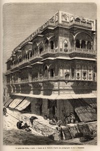 सेठ का महल: भूतल पर, एक बाजार; फर्श पर, अपार्टमेंट में, जहां लेखक अपनी अजमेर यात्रा के दौरान ठहरता है। 1864-1868 में लुई रूसेलेट द्वारा एनग्रेवर प्योर इलस्ट्रर एल'इंडे डेस राजाह्स, "" ले टूर डू मोंडे""" 1872, संस्करण में प्रकाश द्वारा अज्ञात कलाकार
