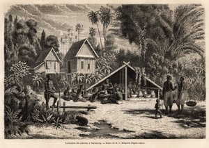Saniaboury (लाओस) में मिट्टी के बर्तनों का उत्पादन। 1866-1868 में फ्रांसिस गार्नियर, लेफ्टिनेंट डी वैससेउ द्वारा इंडोचाइना में अन्वेषण की यात्रा को चित्रित करने के लिए उत्कीर्णन, "ले टूर डू मोंडे" "1870-1871 में प्रकाशित, एडौर्ड चार्टन द्वार द्वारा अज्ञात कलाकार