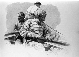 सिसिली में अनापो नदी पर नाव पर सवार। द्वारा अज्ञात कलाकार