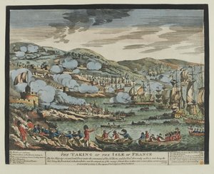 आइल ऑफ फ्रांस (मॉरीशस) का अधिग्रहण, 2 दिसंबर 1810 (लकड़ी का कट, रंगीन) द्वारा अज्ञात कलाकार