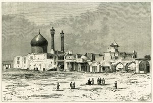 कौम में फातमा का मकबरा, टेलर द्वारा उकेरा गया, एक तस्वीर के बाद, 1881-82 में "फारस, चाल्दी और सुसियान" कहानी को चित्रित करने के लिए, जेन डाइलाफॉय (नी माग्रे) द्वारा द्वारा अज्ञात कलाकार