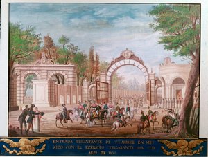 अगस्टिन इटर्बाइड (1783-1824) का विजयी प्रवेश, स्वतंत्र मेक्सिको के पहले सम्राट, मेक्सिको सिटी में 7/09/1821 (मेक्सिको सिटी में मुक्त मेक्सिको अगस्टिन इटर्बाइड के पहले सम्राट की विजयी प्रविष्टि, सितंबर 7th द्वारा अज्ञात कलाकार