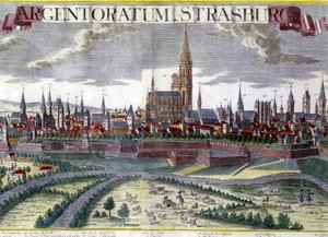 1770 के आस-पास स्ट्रासबर्ग का नज़ारा अपने गिरजाघर के साथ द्वारा अज्ञात कलाकार