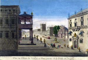 1760 में वायसराय पैलेस और नेपल्स शहर का हिस्सा। द्वारा अज्ञात कलाकार