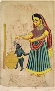यासोदा मथनी मक्खन (पीछे) द्वारा अज्ञात कलाकार