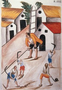 ट्रुजिलो के बिशप (1782-1785) बाल्टाजार मार्टिनेज कॉम्पैनोन वाई बुजांडा की पुस्तक "ट्रुजिलो डेल पेरू" या "कोडिस मार्टिनेज कॉम्पैनोन" से गेंद खेलते हुए युवा भारतीय द्वारा अज्ञात कलाकार