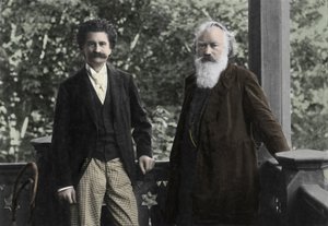 जोहान्स ब्रह्म्स (1833-1897) जोहान स्ट्रॉस के साथ (1825 -1899) द्वारा अज्ञात फोटोग्राफर