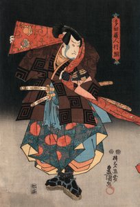 एक समुराई की भूमिका निभाने वाले अभिनेता का Ukiyo-e Print द्वारा Kunisada