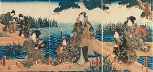 वुडब्लॉक प्रिंट - 'फोर सीजन्स: स्प्रिंग', 1851-1852 द्वारा उतागावा कुनीसदा