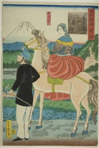 quot;मुसाशिनो प्रांत में योकोहामा के आठ दृश्य (बुशू योकोहामा हक्केई नो उची)quot; श्रृंखला से योशिदा ब्रिज (योशिदा-बाशी नो राकुगन, इगिरिसुजिन) पर उतरते हुए कलहंस को देखना द्वारा उद्गावा योशितोरा