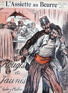 'रेड्स एंड येलो', 'L'Assiette au Beurre' का फ्रंट कवर, जून 1906 (कलर लिथो) द्वारा वलेरी मुलर