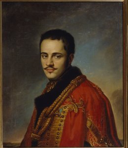 निकोले नियोलायेविच राएव्स्की द यंगर (1801-1843) का पोर्ट्रेट। (एनएन राएव्स्की द यंगर का पोर्ट्रेट)। वासिली आंद्रेयेविच ट्रोपिनिन (वासिली ट्रोपिनिन) (1776-1857) द्वारा बनाई गई पेंटिंग, कैनवास पर तेल द्वारा वासिलि एंड्रीविच ट्रोपिनिन