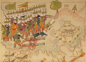 सुश्री सिसोगना 1971, &39;मेमरी टर्चेचे&39; से लघु, लिमोस पर किले पर हमला करने और कब्जा करने वाले तुर्की सॉलिडरों को चित्रित करती है (कागज पर स्याही की स्याही नहीं) द्वारा वेनिस स्कूल