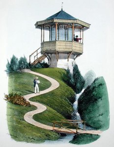 बेल्वेडियर ऑफ़ मोंटिग्नी, 'हैबिटेशन चैम्पेट्रेस' से, प्रकाशित c.1855 (क्रोमोलिथोग्राफ)