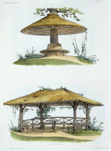ग्राम्य बेंच, &39;हैबिटेशन चम्पेटर्स&39; से, प्रकाशित c.1855 (क्रोमोलिथोग्राफ)