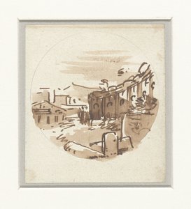 शास्त्रीय इमारतों का त्वरित रेखाचित्र, एक मंदिर और एक घुमावदार दीवार में एक बरामदा द्वारा विक्टर जीन निकोल