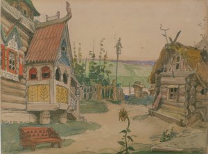 Berendeyevka। एन। रिमस्की-कोर्साकोव, 1885 द्वारा ओपेरा स्नो मेडेन के लिए स्टेज डिजाइन द्वारा विक्टर मिखायलोविच वासनेत्सोव