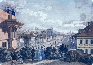 विंडसलास स्क्वायर, प्राग में घोड़ा बाजार, 1835 (रंगीन स्टील उत्कीर्णन) द्वारा विन्सेंक और गीस्लर, एफ। मोरस्टेड