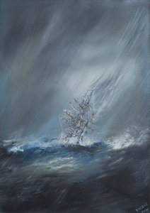 केप हॉर्न में HMS बीगल 24 दिसंबर, 1832 को हॉर्न बजा। 2012, (तेल कैनवास पर) द्वारा विंसेंट अलेक्जेंडर बूथ