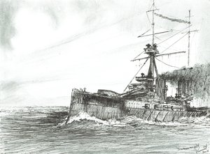 HMS Dreadnought समुद्र, 2017 (स्याही कागज पर) द्वारा विंसेंट अलेक्जेंडर बूथ