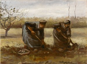 आलू खोदती दो किसान महिलाएँ, 1885। द्वारा विन्सेंट वैन गॉग