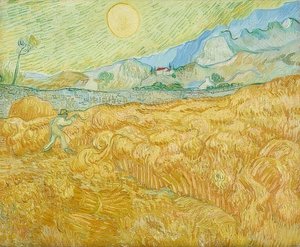 फसल, रीपर के साथ कॉर्नफील्ड (ला moisson)। 1889 द्वारा Vincent van Gogh