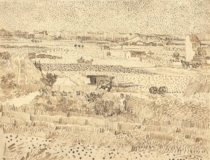 हार्वेस्ट-द प्लेन ऑफ़ ला क्राउ, 1888। द्वारा विन्सेंट वैन गॉग