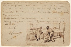 दो किसानों की खुदाई वाला पोस्टकार्ड, 1885। द्वारा विन्सेंट वैन गॉग