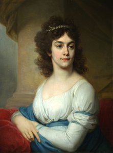 नीली रिबन के साथ सफेद गाउन में एक अनजान महिला का पोर्ट्रेट, 1790 का अंत द्वारा व्लादिमीर लुइच बोरोविकोवस्की