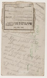 लिवरपूल वीकली कूरियर के संपादक के लिए पोस्टकार्ड, 14 अगस्त 1918 (पोस्टकार्ड पर पेंसिल) द्वारा डब्ल्यू। डावसन