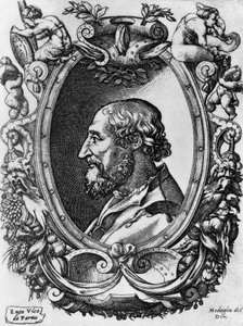 लुडोविको एरियोस्टो (1474-1533) का पोर्ट्रेट, इतालवी कवि और नाटककार, मेडागली डेल डोनी, एना विको द्वारा उत्कीर्ण (1523-1567) द्वारा WG (बाद) थायर