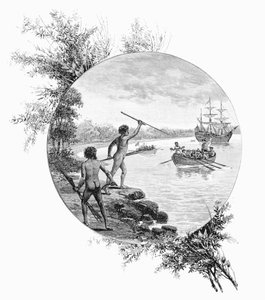 कैप्टन कुक के उतरने का विरोध करने वाले मूल निवासी, ऑस्ट्रेलिया, 1770 1886।