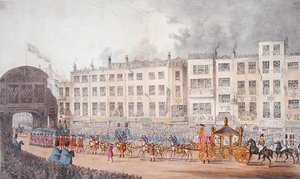 1837 में महारानी विक्टोरिया की लंदन शहर की यात्रा के दौरान टेंपल बार का दृश्य द्वारा WR ब्राउन