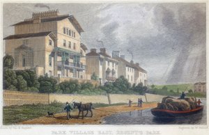 1829 में पार्क विलेज ईस्ट, लंदन में रीजेंट्स कैनाल पर एक बजरे को ढोता हुआ घोड़ा द्वारा डब्ल्यू रैडक्लिफ