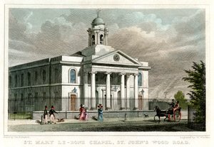 सेंट मैरी ले बोन चैपल, सेंट जॉन्स वुड रोड, लंदन, 1828। द्वारा डब्ल्यू वाटकिंस
