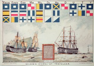1805 में ट्राफलगर में नेल्सन का संकेत, &39;द बॉयज़ ओन पेपर&39; से लेकर पोर्ट्समाउथ, 1885 में एचएमएस विक्ट्री के स्मरण के लिए