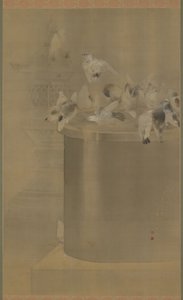 सेनजोजी में कबूतर (असाकुसा कन्नन मंदिर) मीजी एरा, 1877 (रेशम पर स्याही और रंग) द्वारा वतनबे पेजी
