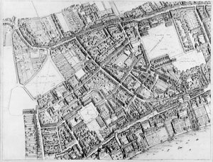 लंदन के पश्चिम मध्य जिले की पक्षी-आंख योजना, 1660-6 द्वारा Wenceslaus Hollar