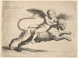 एक बाघ पर कामदेव, 1652। द्वारा Wenceslaus Hollar